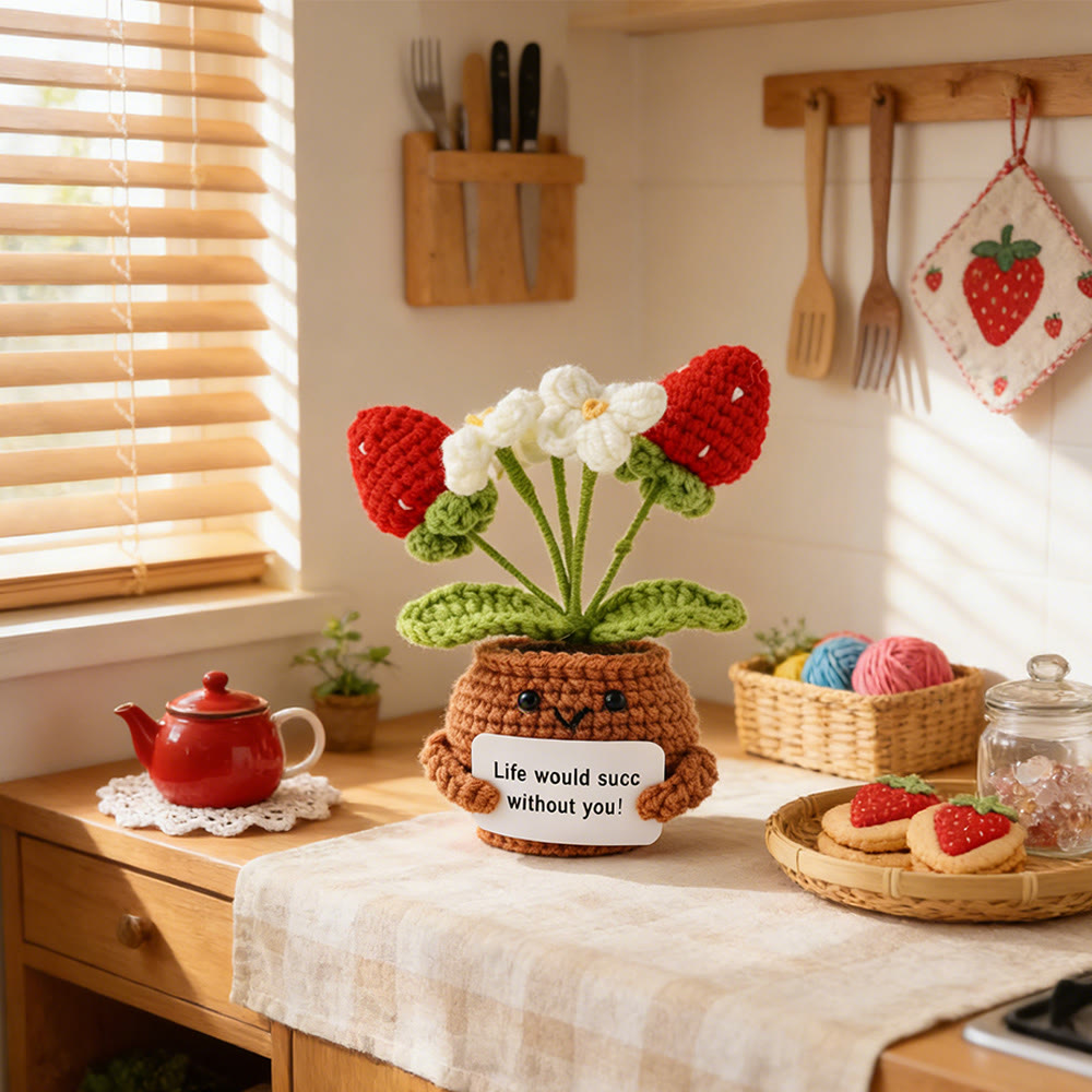 Positive Crochet - Cheerful Flower Design | Positive Desk Decor | Gift For Her - Strawberry - image 1