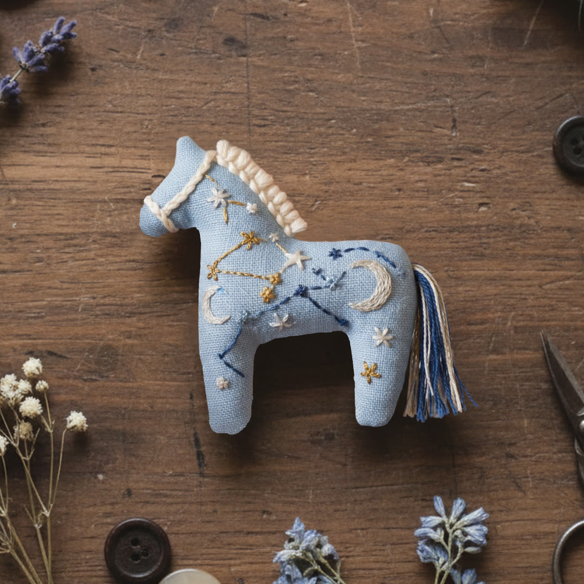 Rubbyoo Horse Embroidery Kit - Moon And Star | Celestial Stitch Craft | Diy Hanging Decor - 6 inches hoop kit - image 1