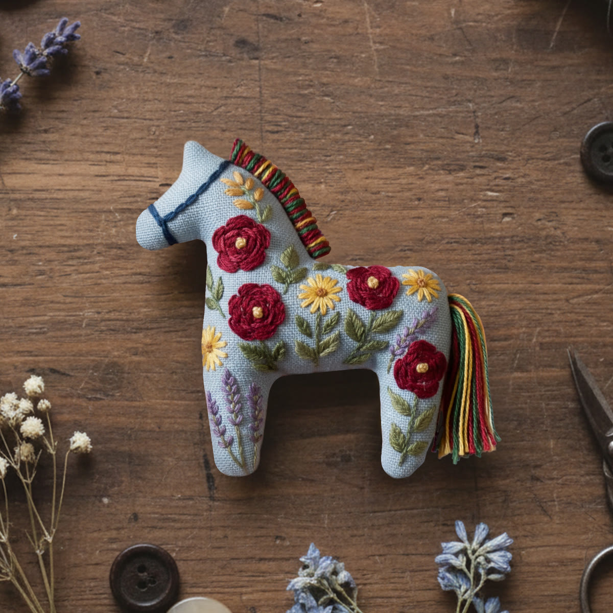 Rubbyoo Horse Embroidery Kit - Red Rose | Diy Floral Hanging | Nice Gift Idea  - 6 inches hoop kit - image 1