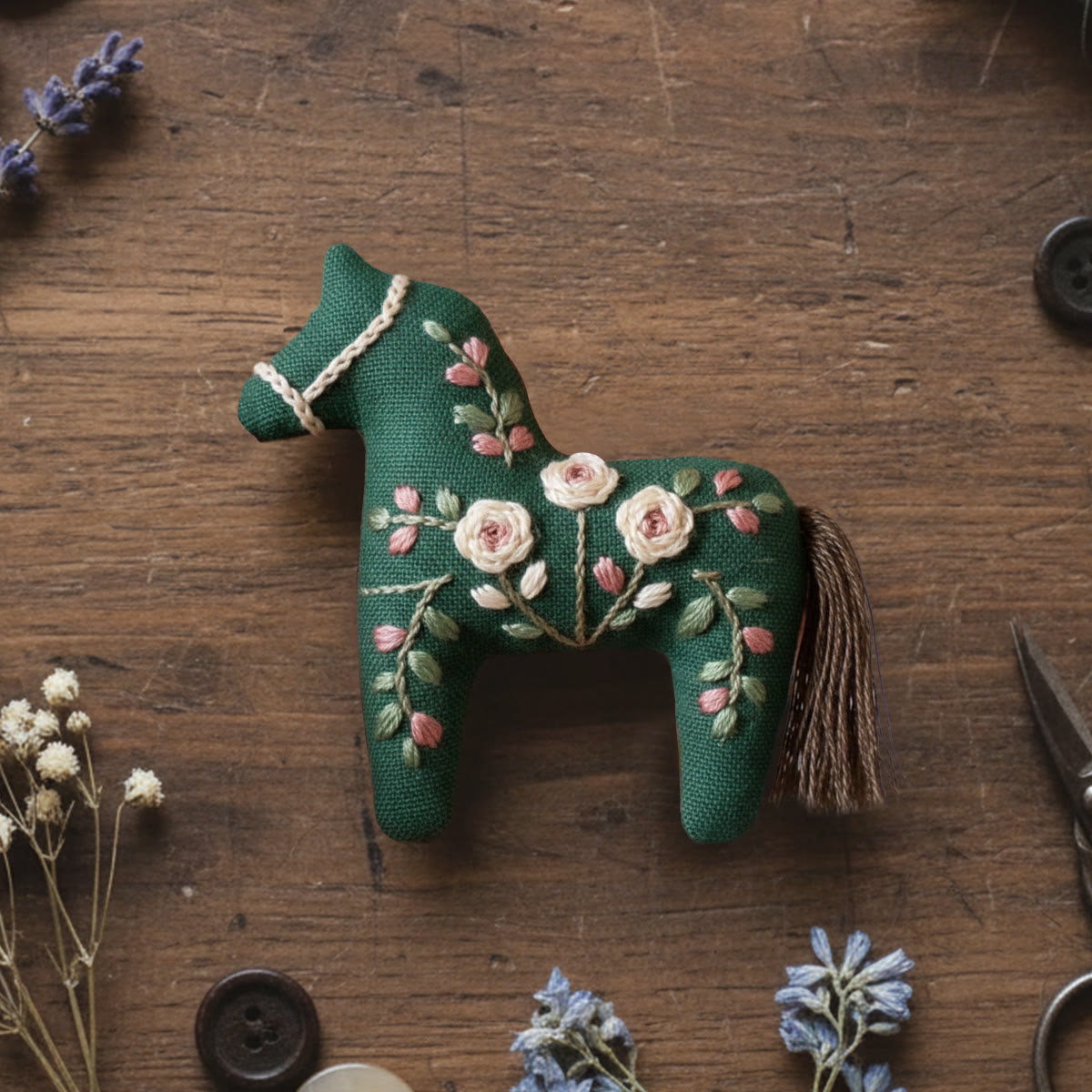 Rubbyoo Horse Embroidery Kit - Little Flower | Easy Handmade Art | New Year Pendant - 6 inches hoop kit - image 1