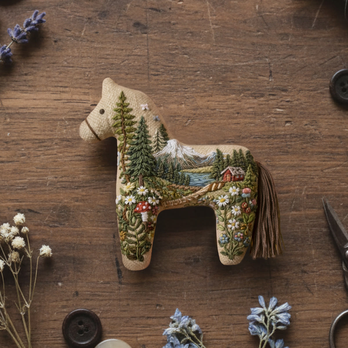 Rubbyoo Horse Embroidery Kit - Happy Village | Creative Home Ornamen | Unique Birthday Gift - 6 inches hoop kit - image 1