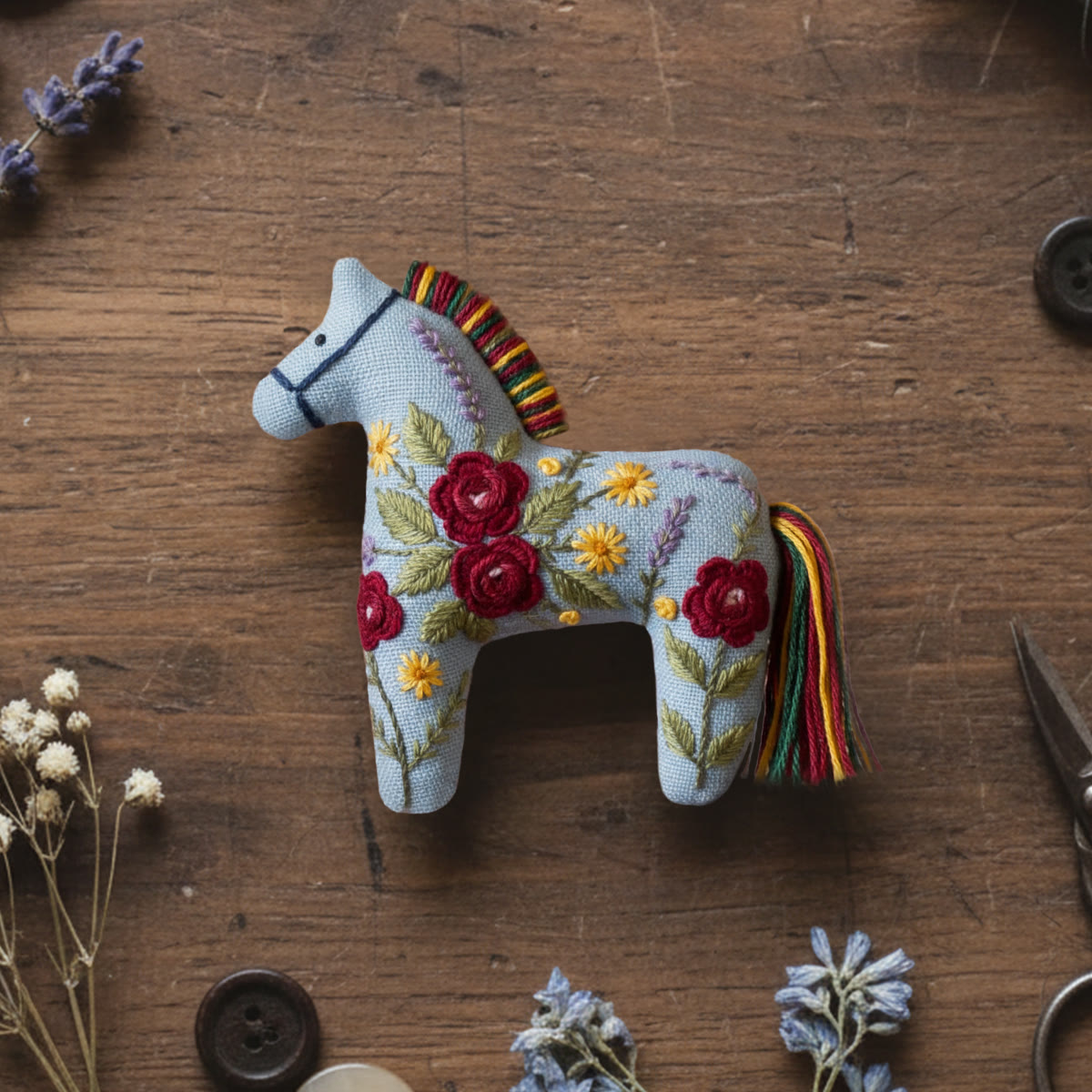 Rubbyoo Horse Embroidery Kit - Charming Flower | Zodiac Animal Ornament | Creative Handmade Craft - 6 inches hoop kit - image 1