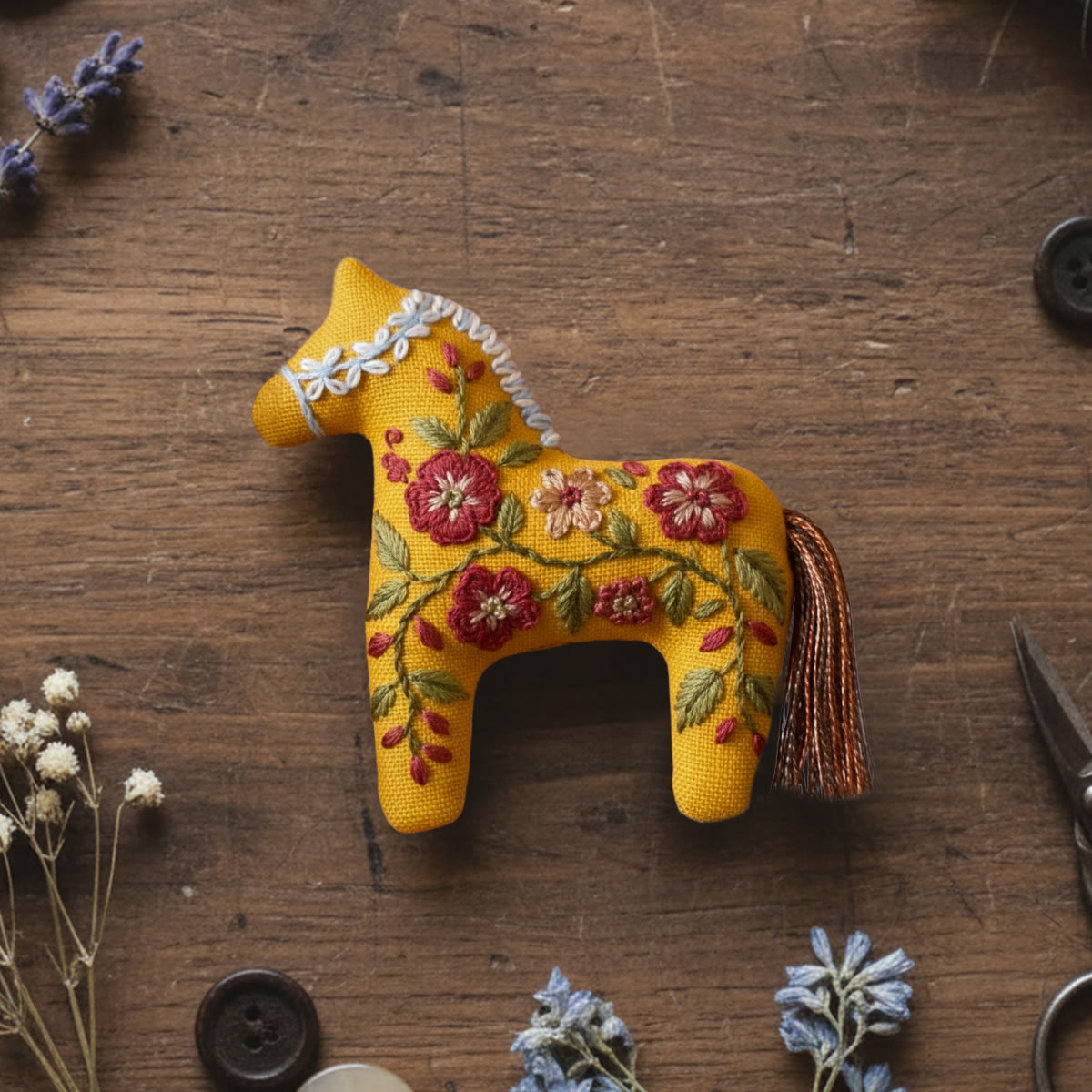 Rubbyoo Horse Embroidery Kit - Wildflowers  | Unique Bag Accessory |  Unique Handmade Gift - 6 inches hoop kit - image 1