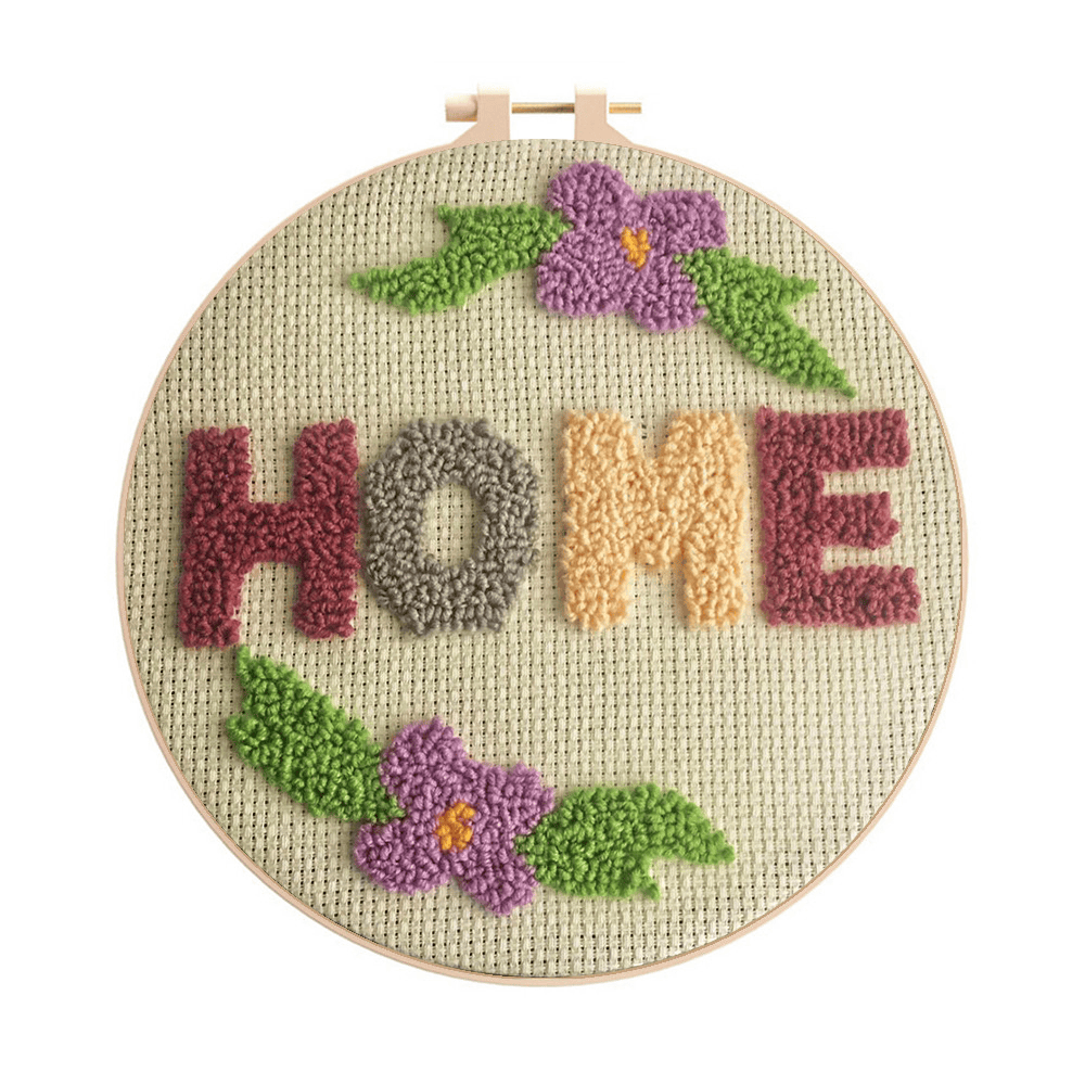 Floral Home Punch Needle Kit - Diy Living Room Decor | Handmade Stitch Work - 8 inch Hoop Kit - image 1