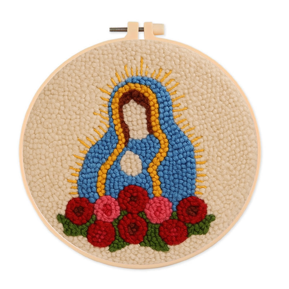 Our Lady Of Altagracia Punch Needle Kit - Handmade Stitch Art | Nice Wall Hanging Creation - 8 inch Hoop Kit - image 1