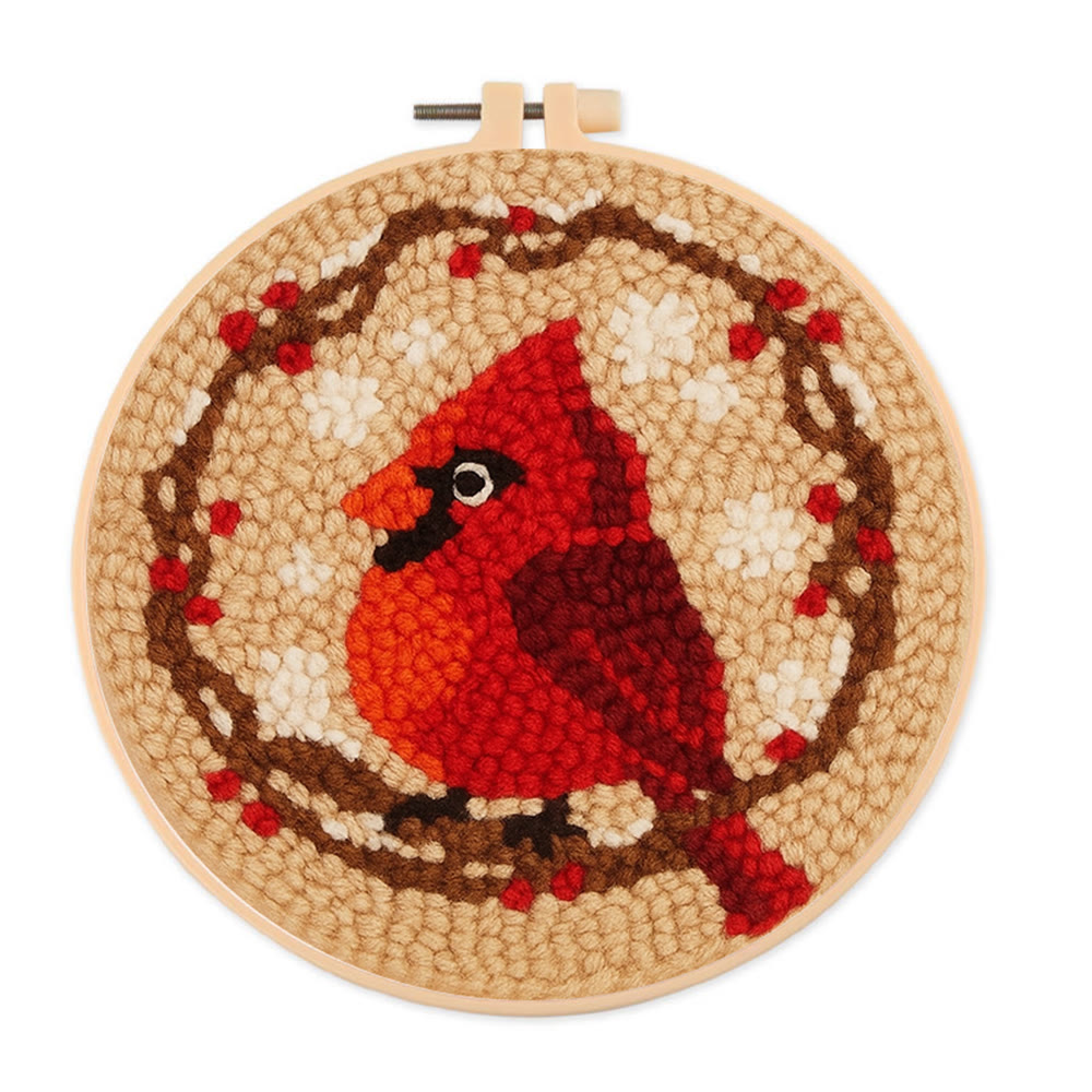 Blooming Bird Punch Needle Kit - Christmas Needle Artwork |  Gift For Bird Lovers  - 8 inch Hoop Kit - image 1