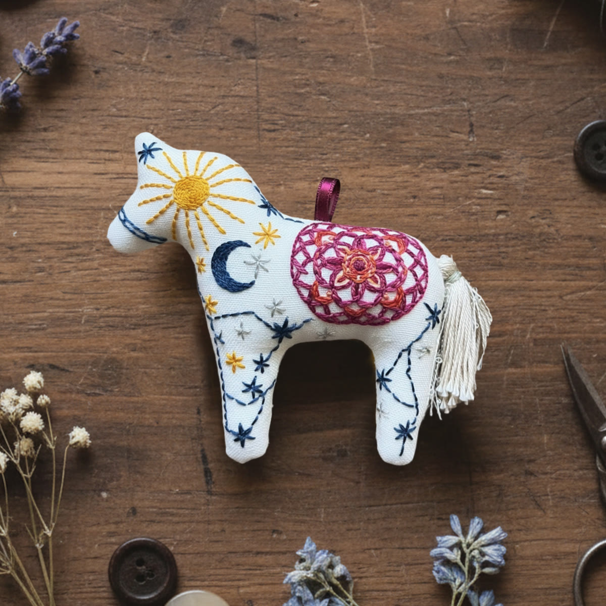 Rubbyoo Horse Embroidery Kit - Celestial Moon And Sun | Unique Hanging Decor | Nice Gift Idea - 6 inches hoop kit - image 1