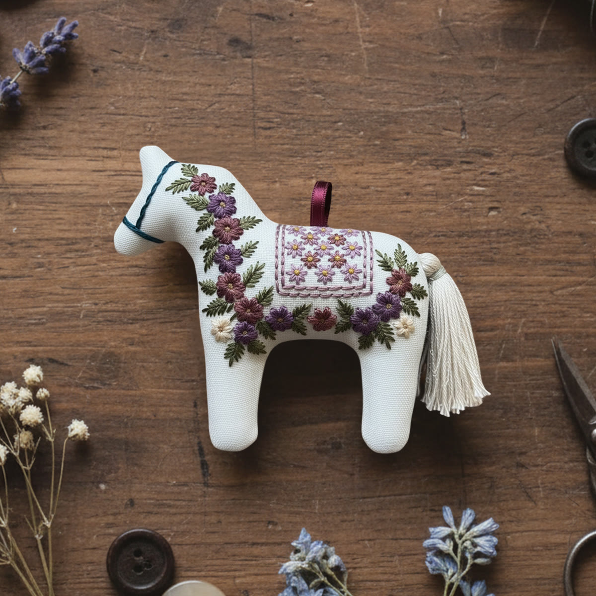 Rubbyoo Horse Embroidery Kit - Little Flower | Handmade Craft For Her | Diy Car Accessories - 6 inches hoop kit - image 1