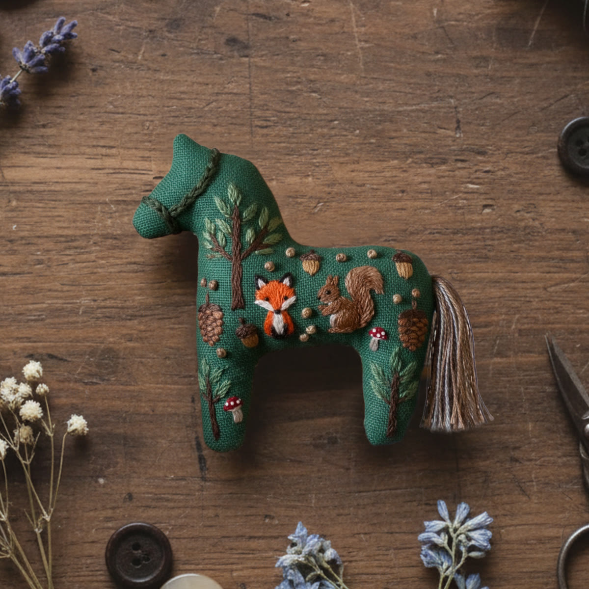 Rubbyoo Horse Embroidery Kit - Fox And Squirrel | Adorable Handmade Craft | Perfect Gift For Decoration - 6 inches hoop kit - image 1