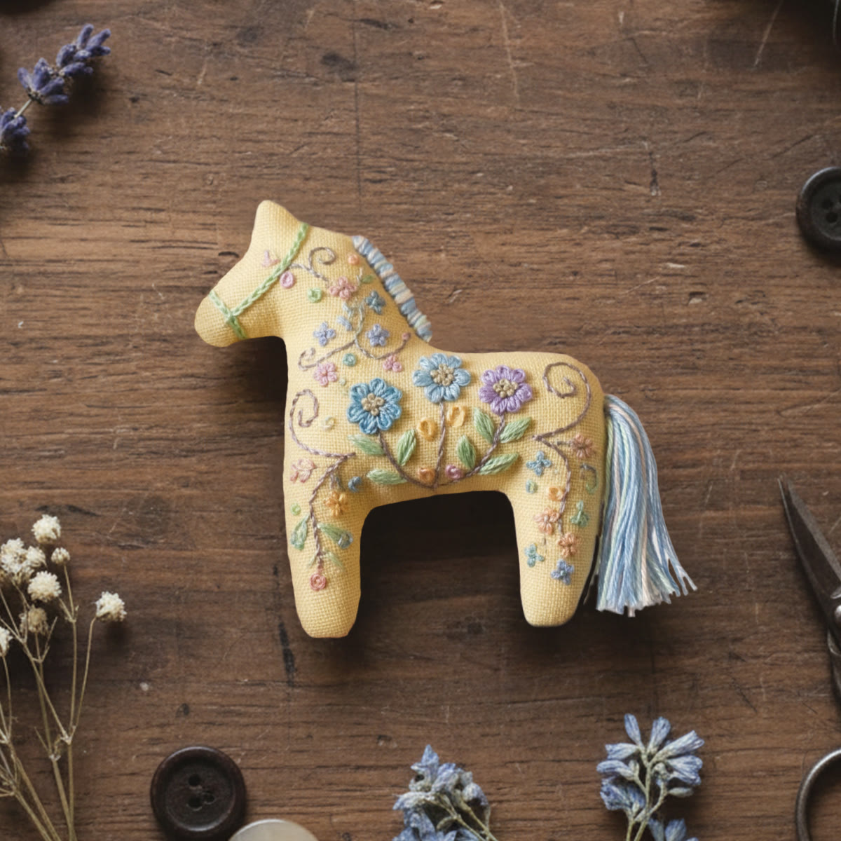 Rubbyoo Horse Embroidery Kit - Blue And Purple Flower | Nice Birthday Gift | Diy Stitch Art - 6 inches hoop kit - image 1