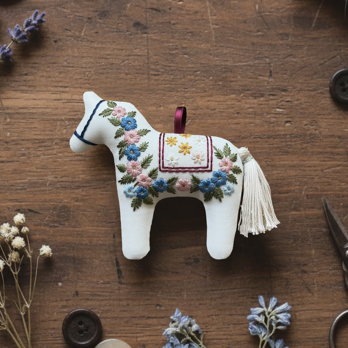 Rubbyoo Horse Embroidery Kit - Floral Wreath | Animal Handmade Art | Diy Stitch Craft  - 6 inches hoop kit - image 1