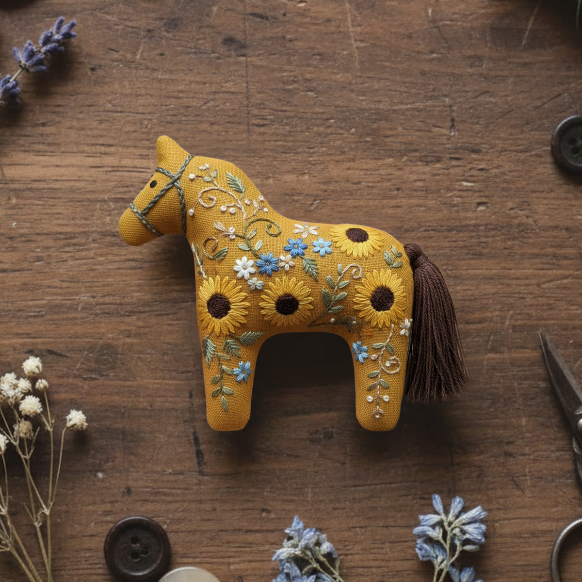 Rubbyoo Horse Embroidery Kit - Sunflower | Unique Birthday Gift | Nice For Her - 6 inches hoop kit - image 1