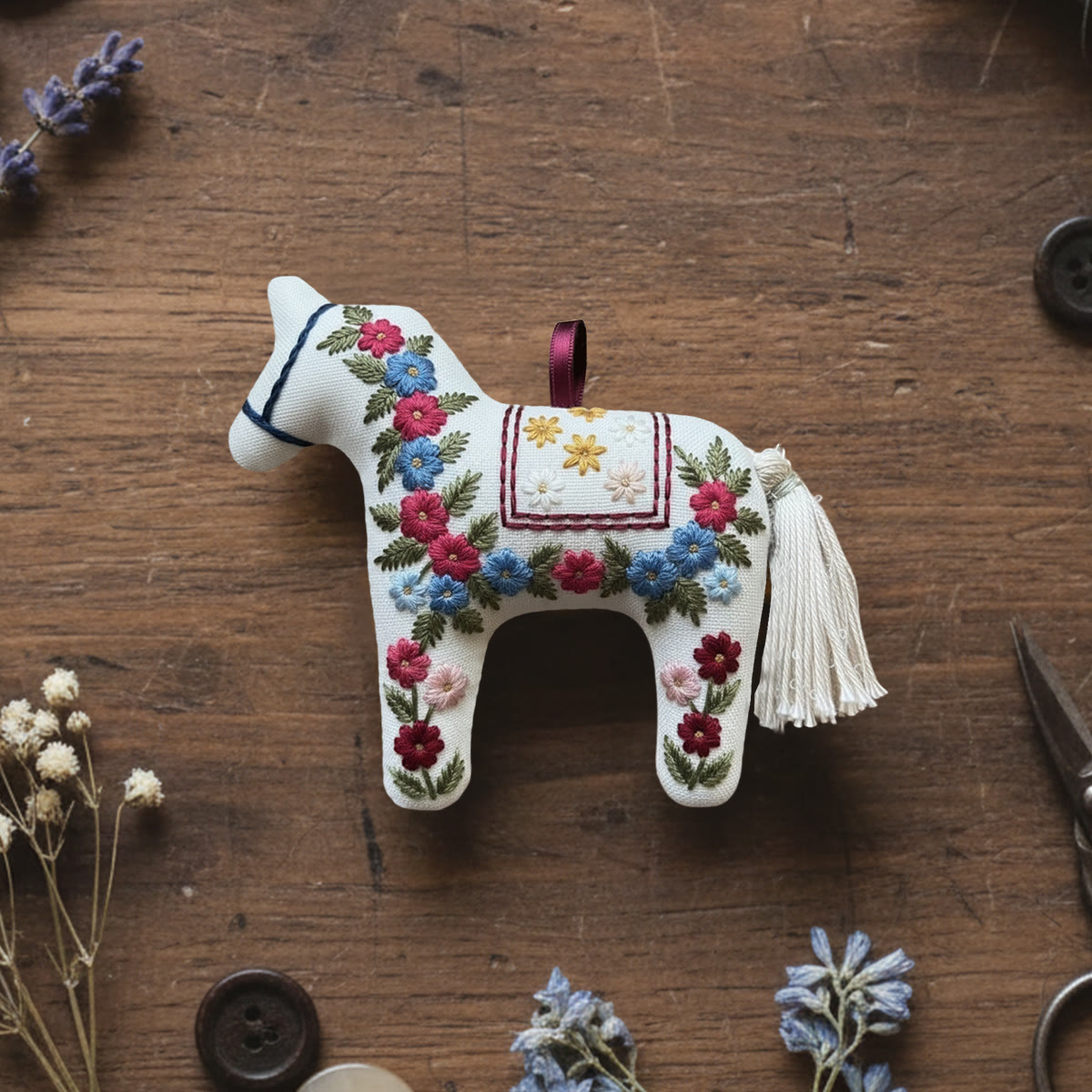 Rubbyoo Horse Embroidery Kit - Spring Flower | Handmade Gift For Mother | Lucky Horse Ornament  - 6 inches hoop kit - image 1