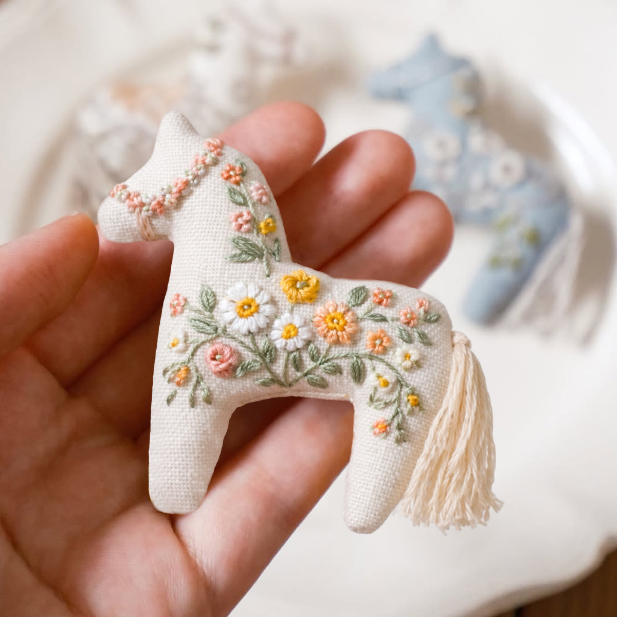 Rubbyoo Horse Embroidery Kit - Floral Patten | New Year Car Pendant | Diy Gift For Her - image 2