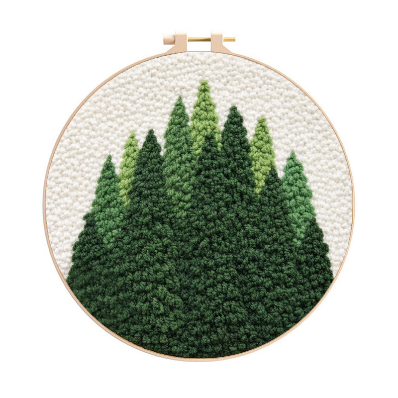 Evergreen Pine Forest Punch Needle Kit - Easy Craft Activity | Natural Home Accent - 8 inch Hoop Kit - image 1