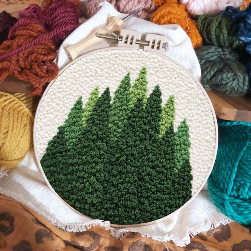 Evergreen Pine Forest Punch Needle Kit - Easy Craft Activity | Natural Home Accent - image 2