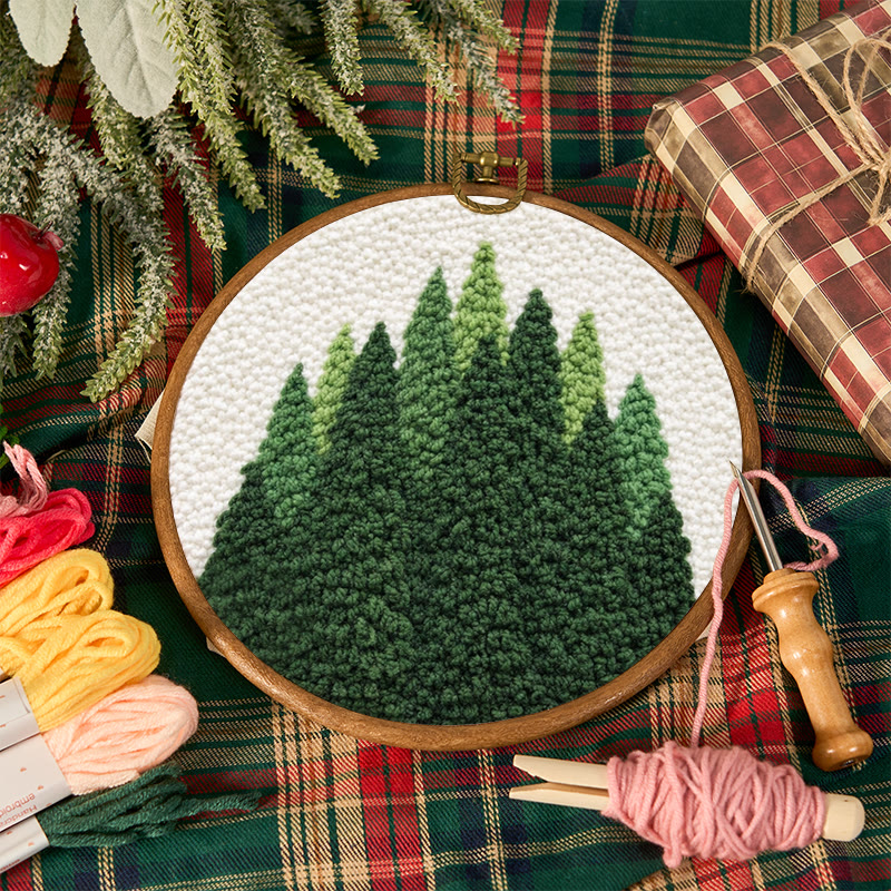 Evergreen Pine Forest Punch Needle Kit - Easy Craft Activity | Natural Home Accent - image 12
