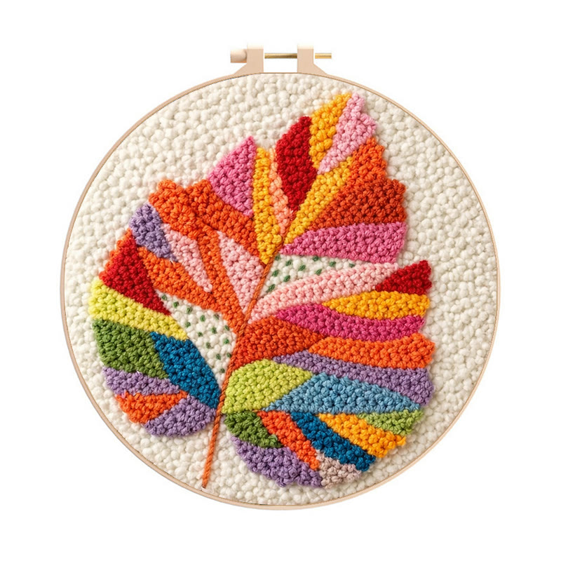 Vibrant Maple Leaf Punch Needle Kit - Entry Level Diy | Exquisite Home Piece - 8 inch Hoop Kit - image 1