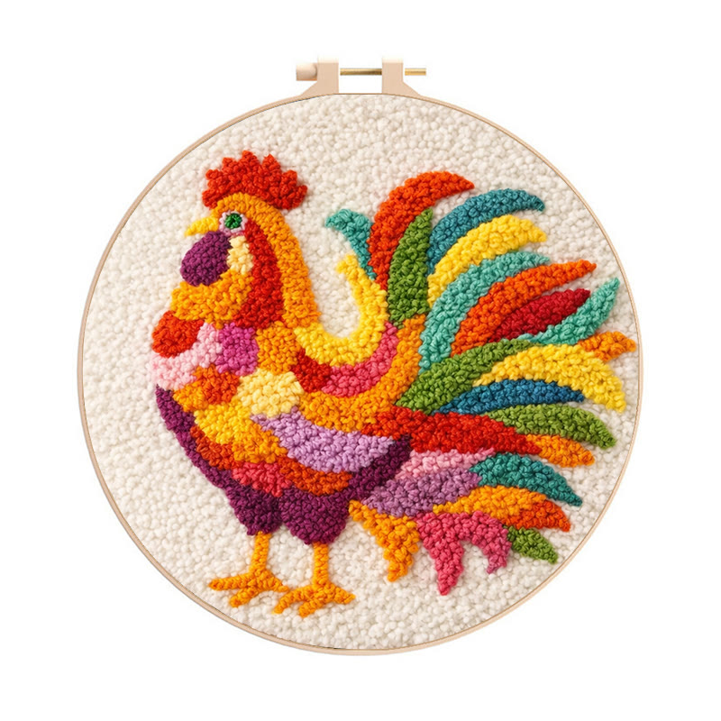 Vivid Rooster Punch Needle Kit - Simple Handcraft | Must-have Gift Option - 8 inch Hoop Kit - image 1