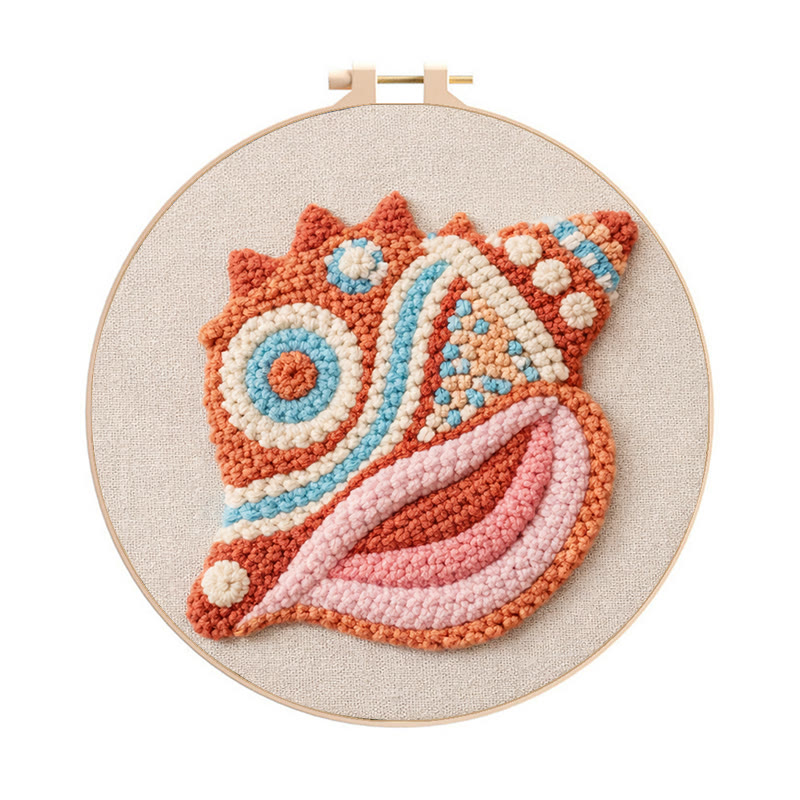 Bohemian Conch Punch Needle Kit - Beginner Suited Craft | Unique Home Accent - 8 inch Hoop Kit - image 1