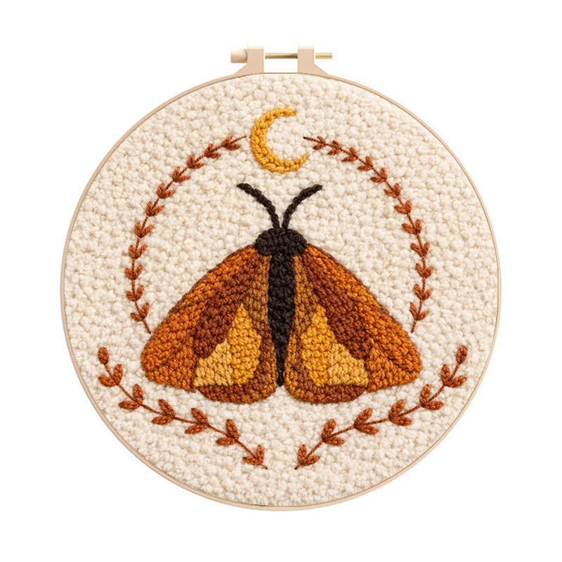Moon Moth Wreath Punch Needle Kit - Newbie Friendly Diy | Atmospheric Home Decor - 8 inch Hoop Kit - image 1