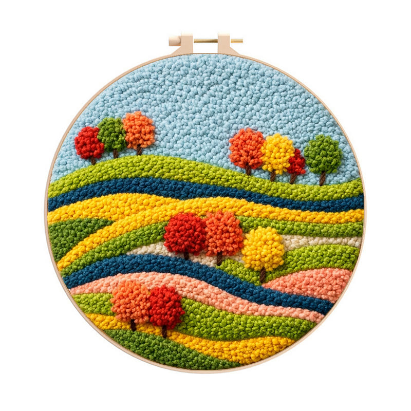 Autumn Field Punch Needle Kit - Joyful Craft Activity | Vibrant Home Statement - 8 inch Hoop Kit - image 1