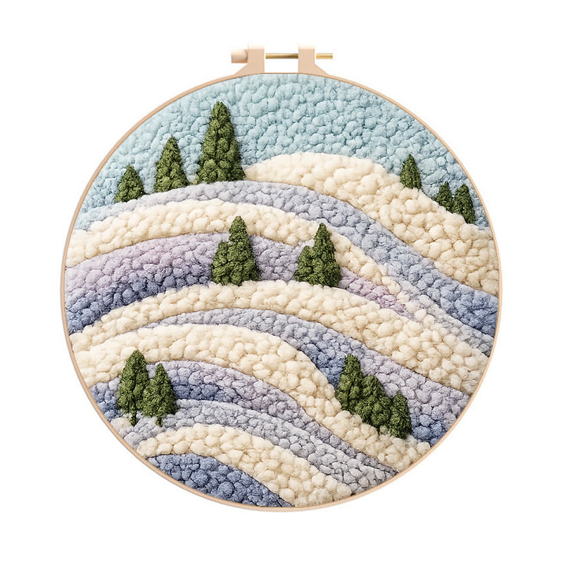 Snowy Ridge Pine Punch Needle Kit - Gentle Diy Experience | Serene Home Find - 8 inch Hoop Kit - image 1