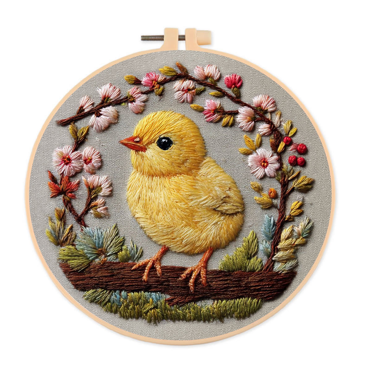 Rubbyoo Embroidery Kit - Floral Chick | Cute Animal Art | Beginner Stitch Craft - 20*20cm - image 1