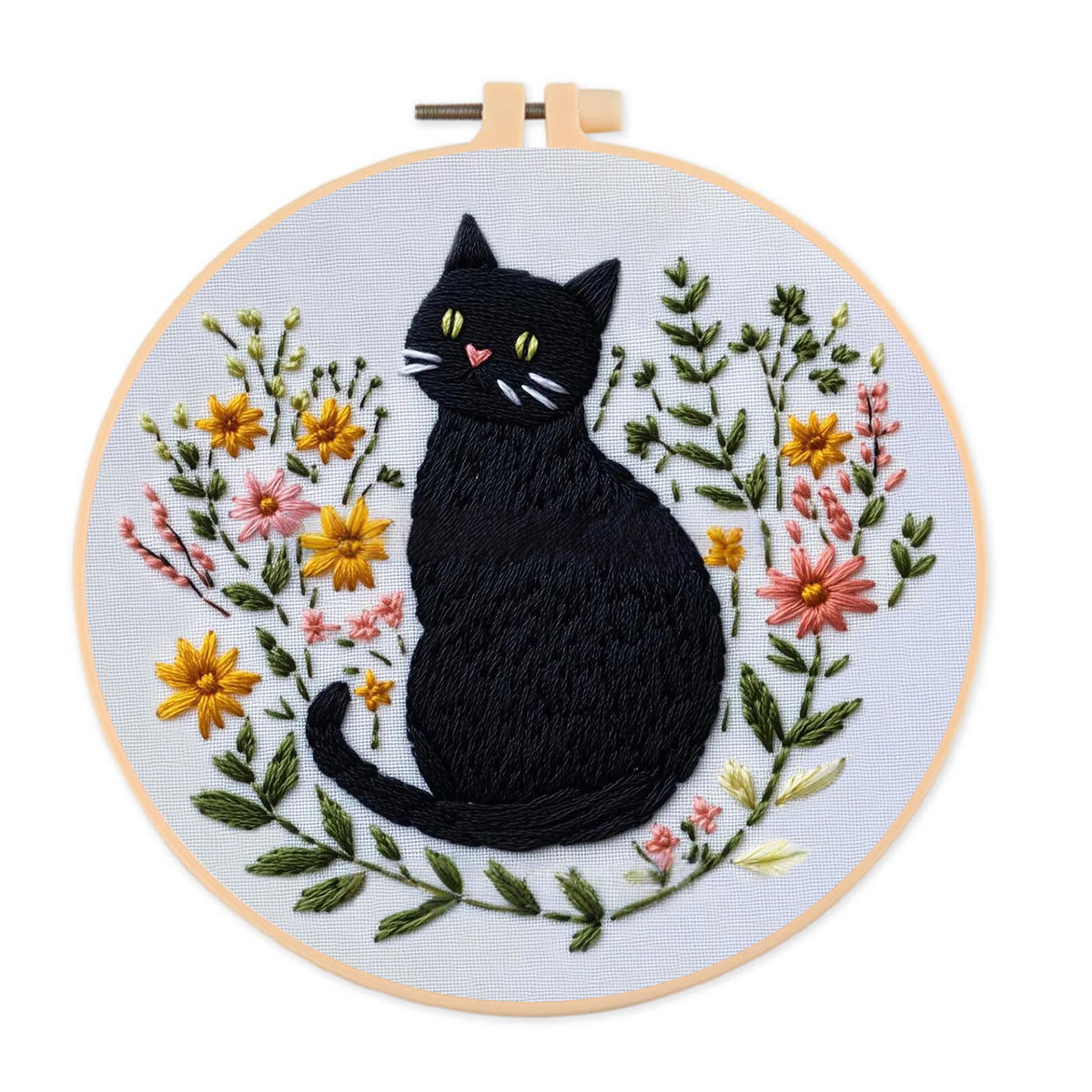 Rubbyoo Embroidery Kit - Floral Kitty | Handmade Needle Art | Gift For Cat Lovers - 20*20cm - image 1