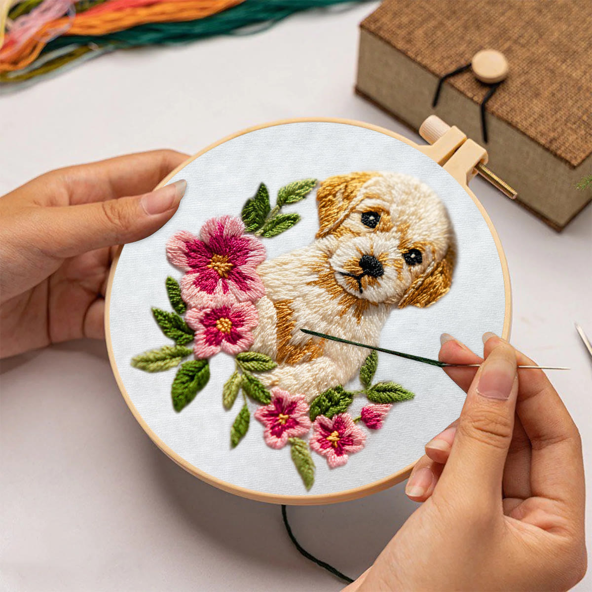 Rubbyoo Embroidery Kit - Puppy With Flower | Diy Home Decor | Animal Hoop Art  - image 2