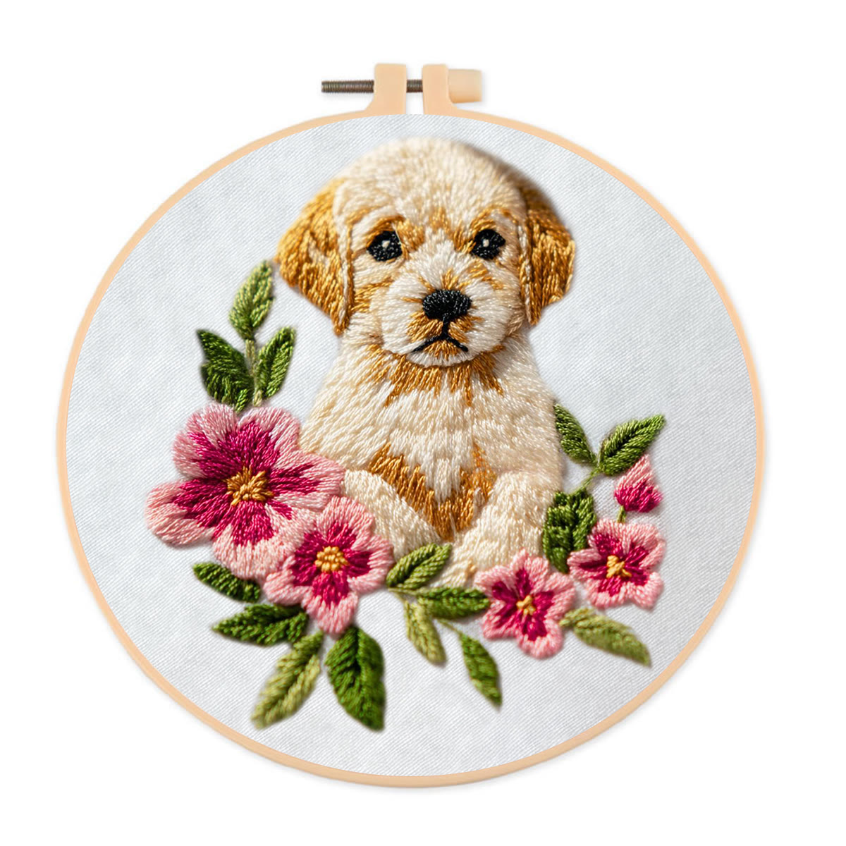 Rubbyoo Embroidery Kit - Puppy With Flower | Diy Home Decor | Animal Hoop Art  - 20*20cm - image 1