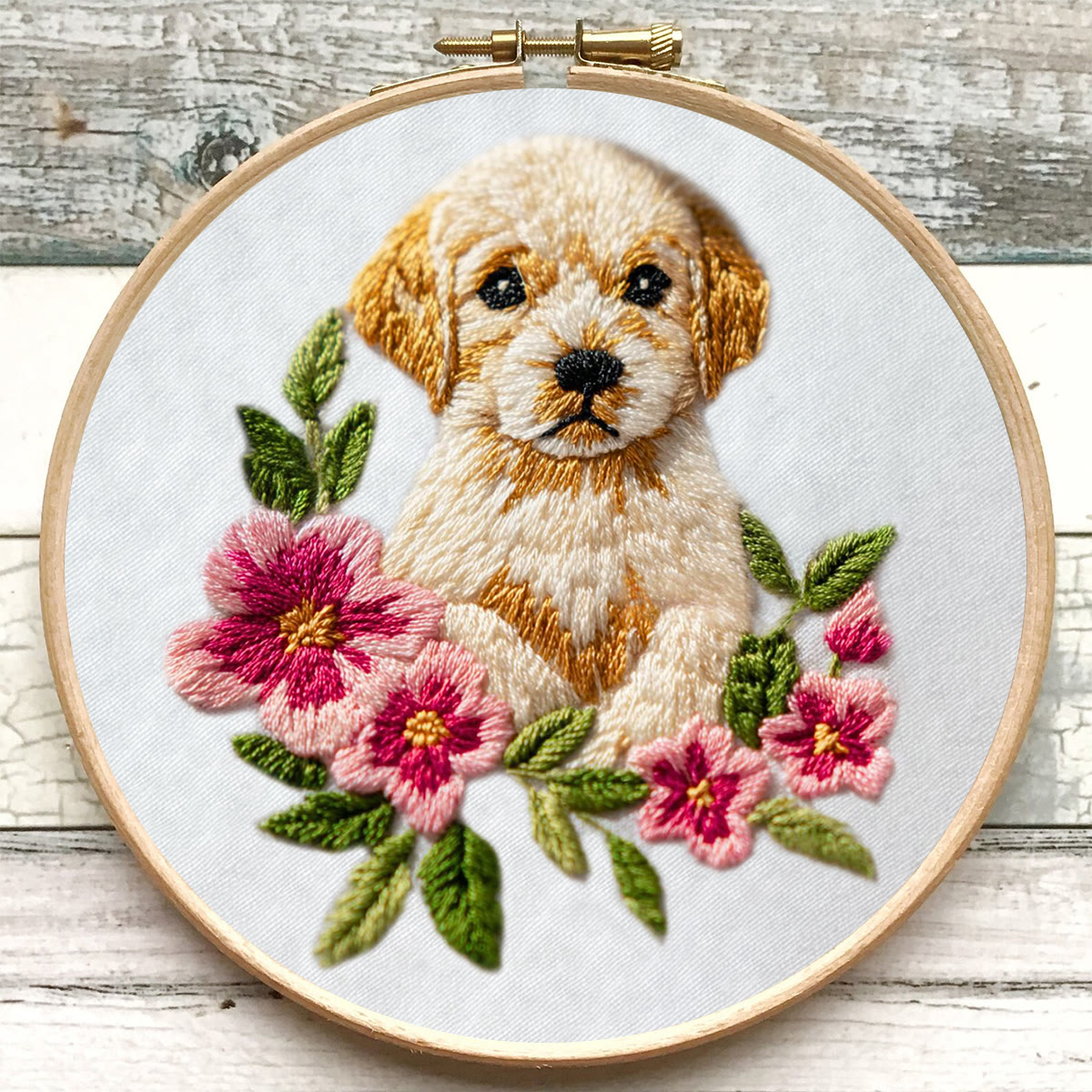 Rubbyoo Embroidery Kit - Puppy With Flower | Diy Home Decor | Animal Hoop Art  - image 7