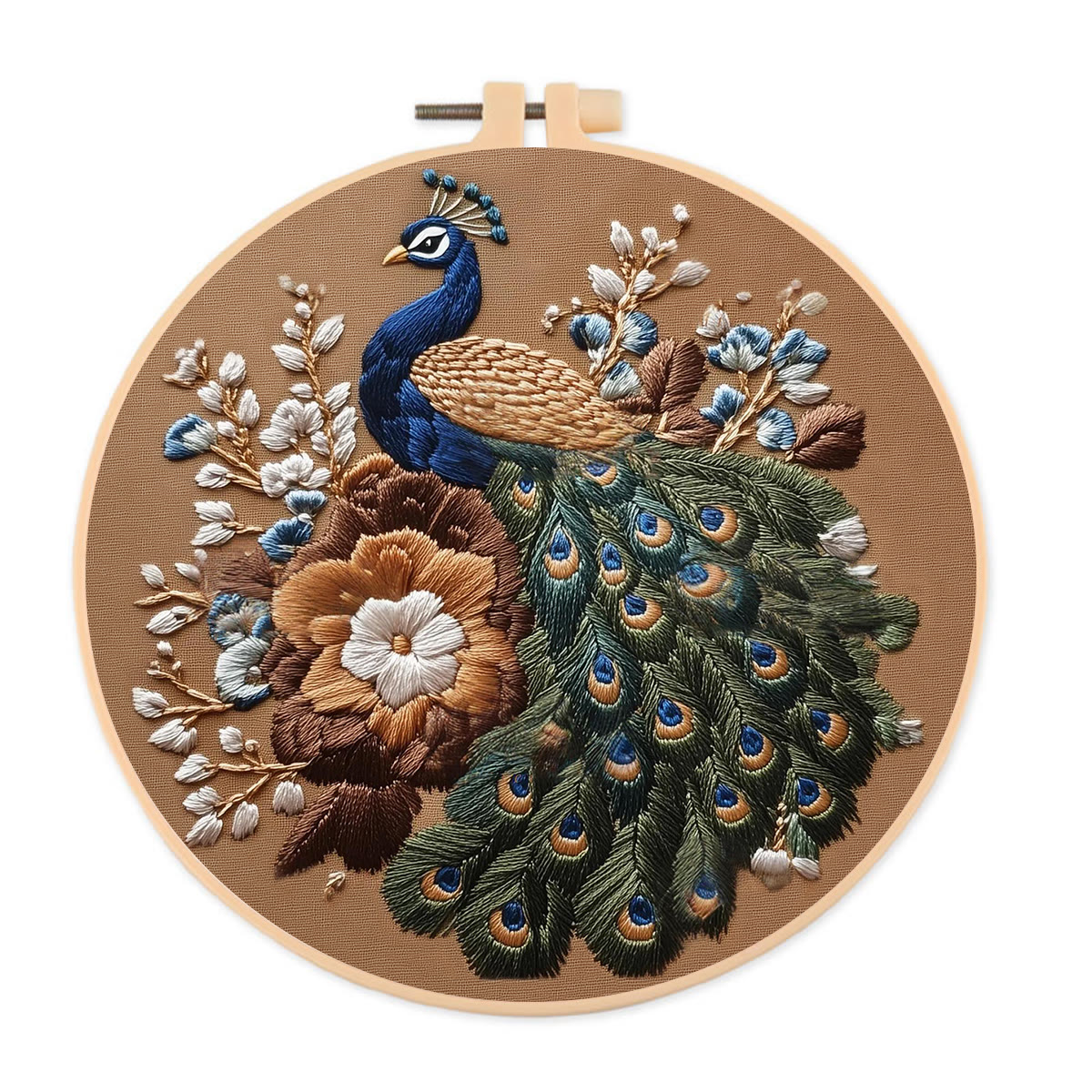 Rubbyoo Embroidery Kit - Peacock And Vintage Floral | Novice Friendly Craft | Elegant Home Addition - 20*20cm - image 1
