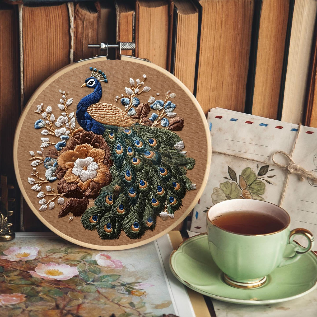 Rubbyoo Embroidery Kit - Peacock And Vintage Floral | Novice Friendly Craft | Elegant Home Addition - image 3