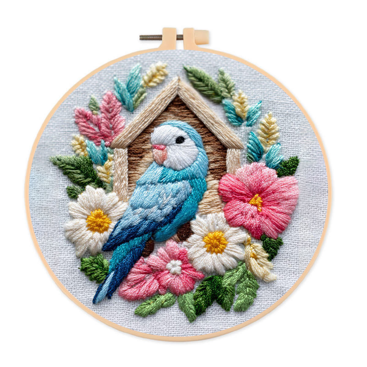 Rubbyoo Embroidery Kit - Parrot And Birdhouse | Gentle Diy Project | Heartwarming Present Pick - 20*20cm - image 1