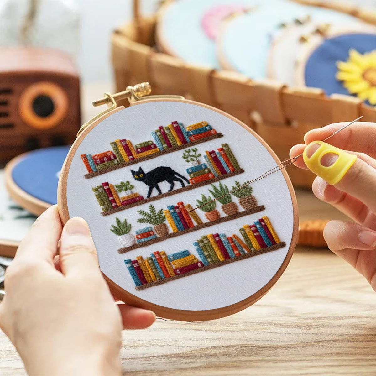 Rubbyoo Embroidery Kit - Bookshelf And Black Cat | Hassle-free Diy | Literary Home Statement - image 5