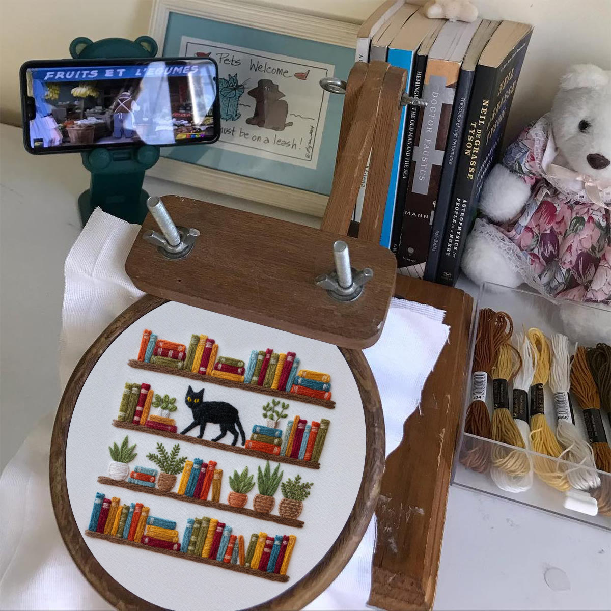 Rubbyoo Embroidery Kit - Bookshelf And Black Cat | Hassle-free Diy | Literary Home Statement - image 8