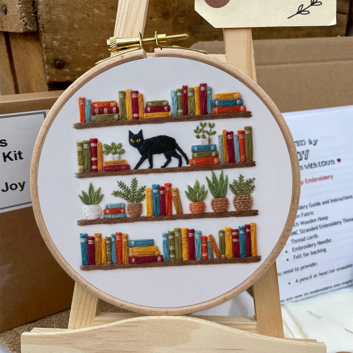 Rubbyoo Embroidery Kit - Bookshelf And Black Cat | Hassle-free Diy | Literary Home Statement - image 7