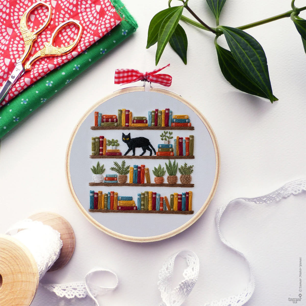 Rubbyoo Embroidery Kit - Bookshelf And Black Cat | Hassle-free Diy | Literary Home Statement - image 9