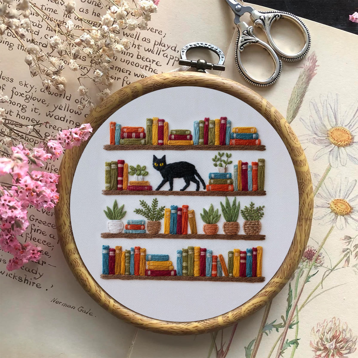 Rubbyoo Embroidery Kit - Bookshelf And Black Cat | Hassle-free Diy | Literary Home Statement - image 11