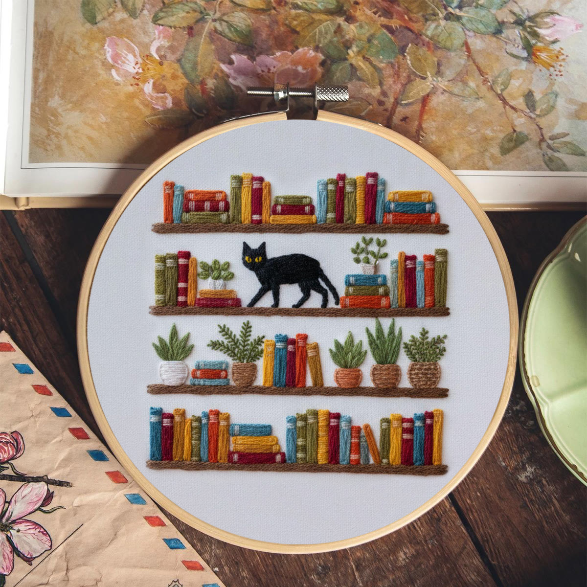 Rubbyoo Embroidery Kit - Bookshelf And Black Cat | Hassle-free Diy | Literary Home Statement - image 10