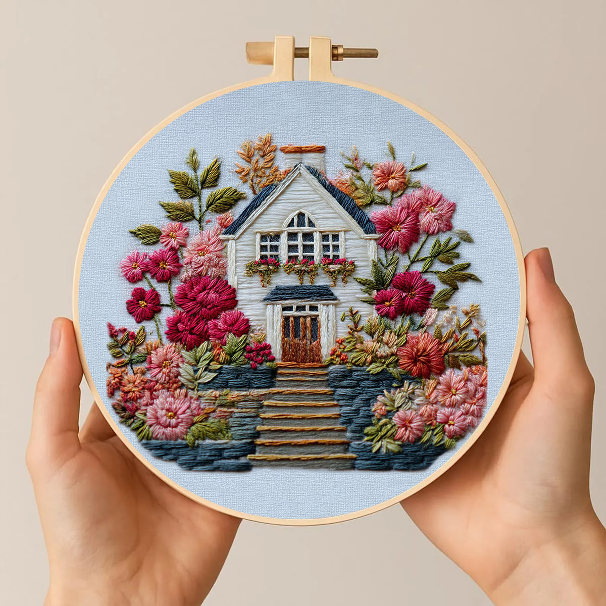 Rubbyoo Embroidery Kit - Floral Surrounded Cottage | Entry Level Diy | Warm Home Accent - image 2