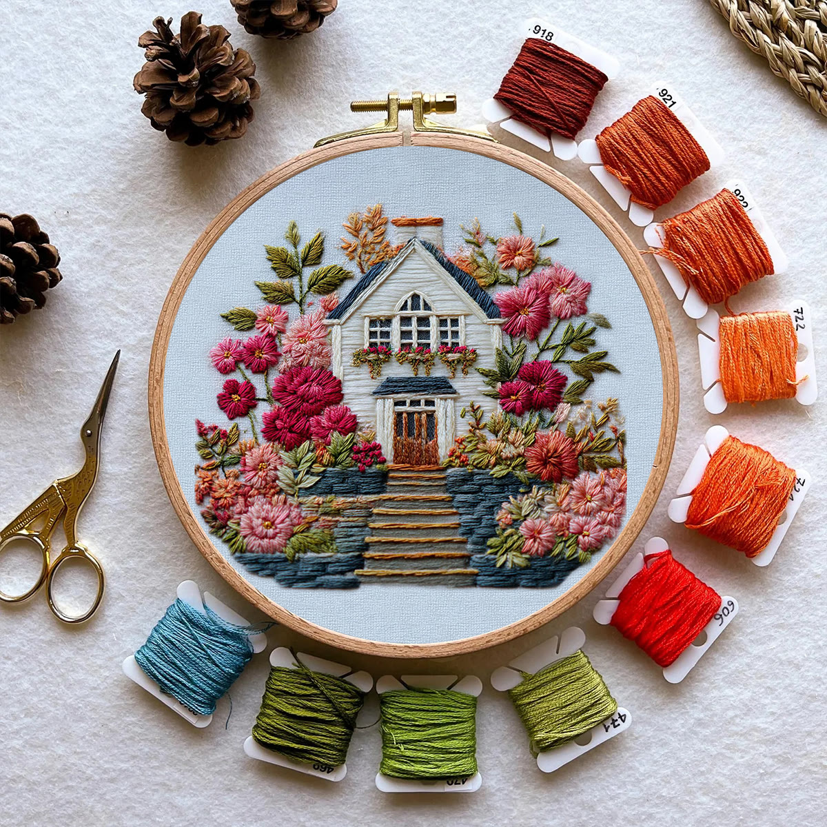 Rubbyoo Embroidery Kit - Floral Surrounded Cottage | Entry Level Diy | Warm Home Accent - image 10