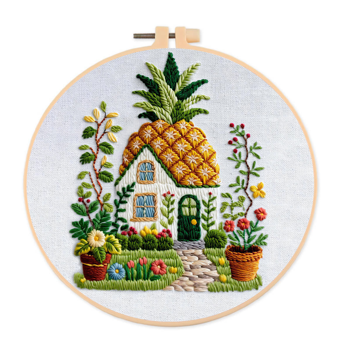 Rubbyoo Embroidery Kit - Pineapple Roof Cottage | Simple Handcraft | Charming Gift Option - 20*20cm - image 1