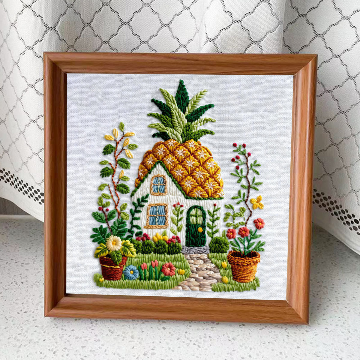 Rubbyoo Embroidery Kit - Pineapple Roof Cottage | Simple Handcraft | Charming Gift Option - Embroidery Kit Plus An Extra Frame - image 4
