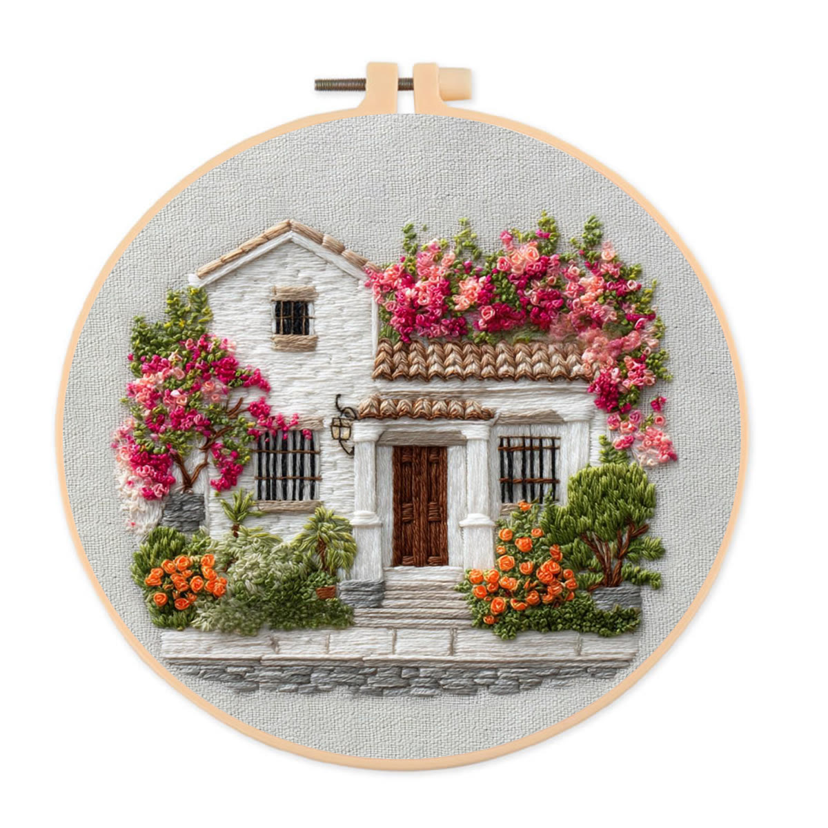 Rubbyoo Embroidery Kit - Bougainvillea Covered Villa | Calming Handwork | Warmhearted Present - 20*20cm - image 1