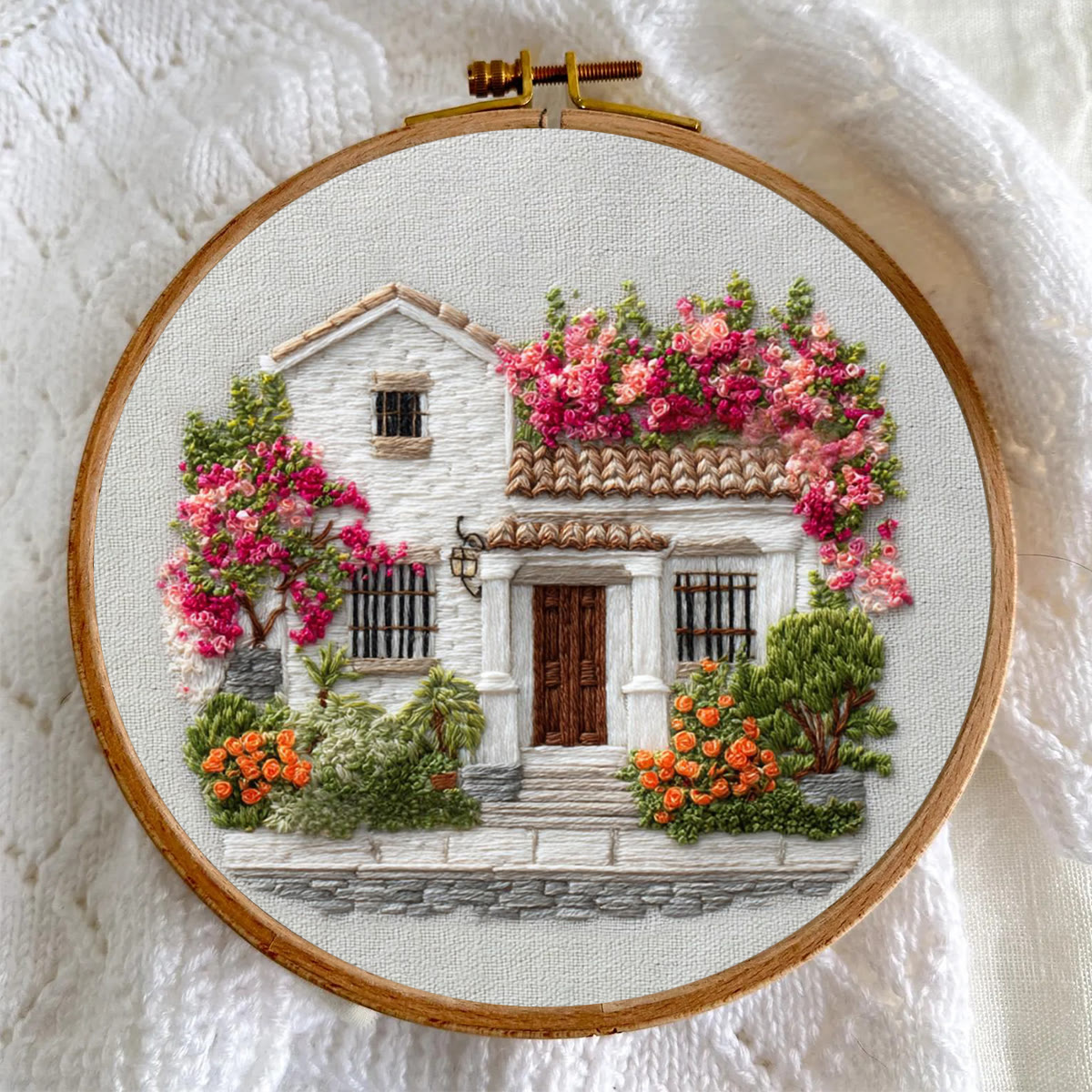 Rubbyoo Embroidery Kit - Bougainvillea Covered Villa | Calming Handwork | Warmhearted Present - image 6