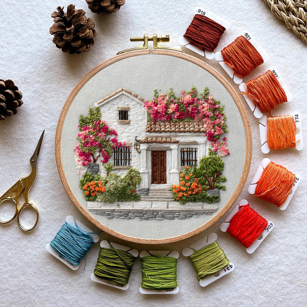 Rubbyoo Embroidery Kit - Bougainvillea Covered Villa | Calming Handwork | Warmhearted Present - image 11