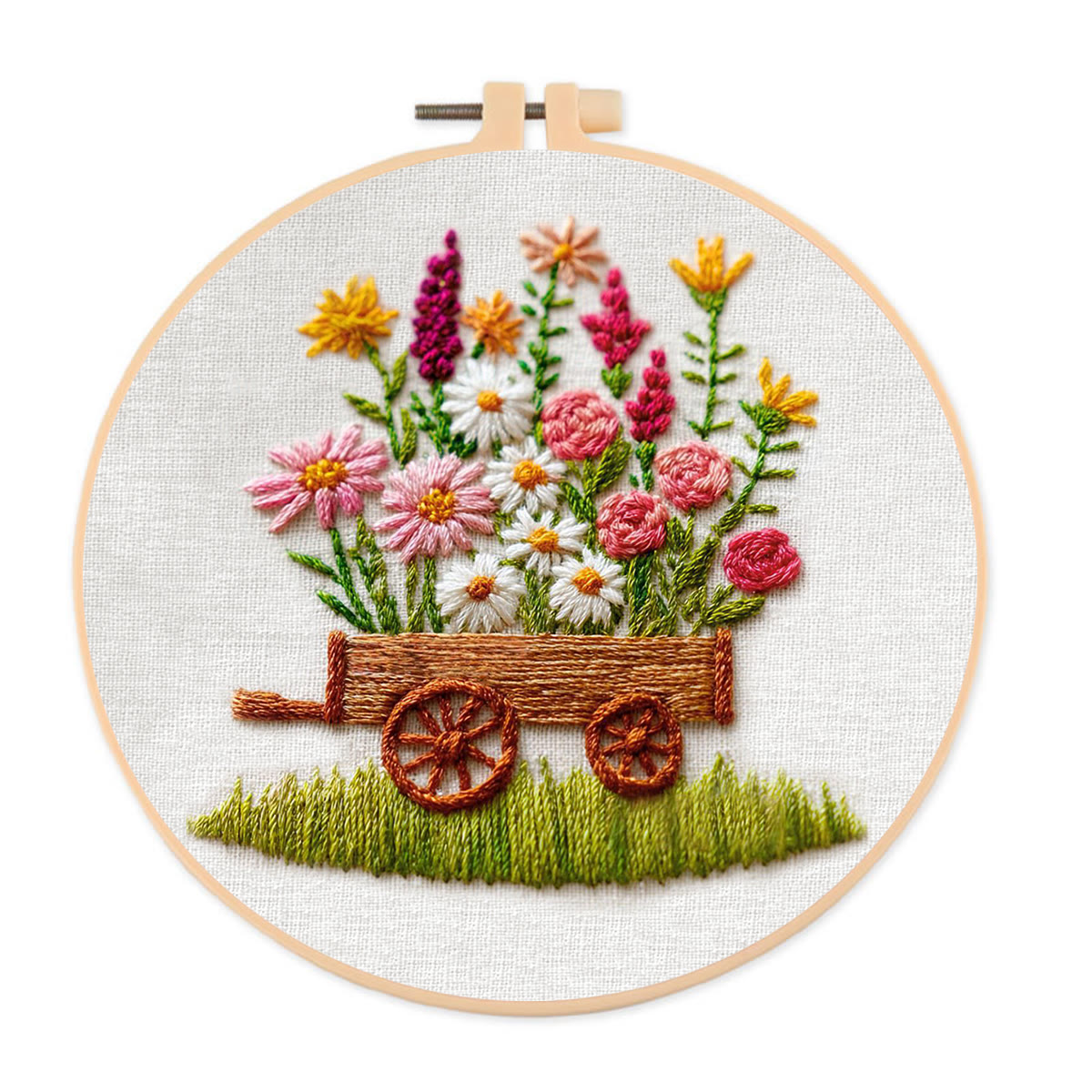 Rubbyoo Embroidery Kit - Wildflower Filled Cart | Creative Pastime | Charming Home Accent - 20*20cm - image 1