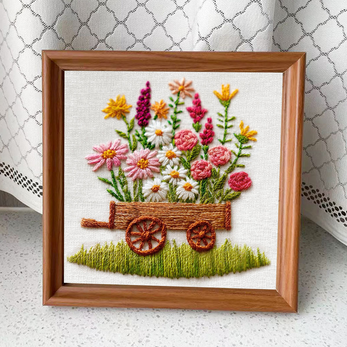 Rubbyoo Embroidery Kit - Wildflower Filled Cart | Creative Pastime | Charming Home Accent - Embroidery Kit Plus An Extra Frame - image 4
